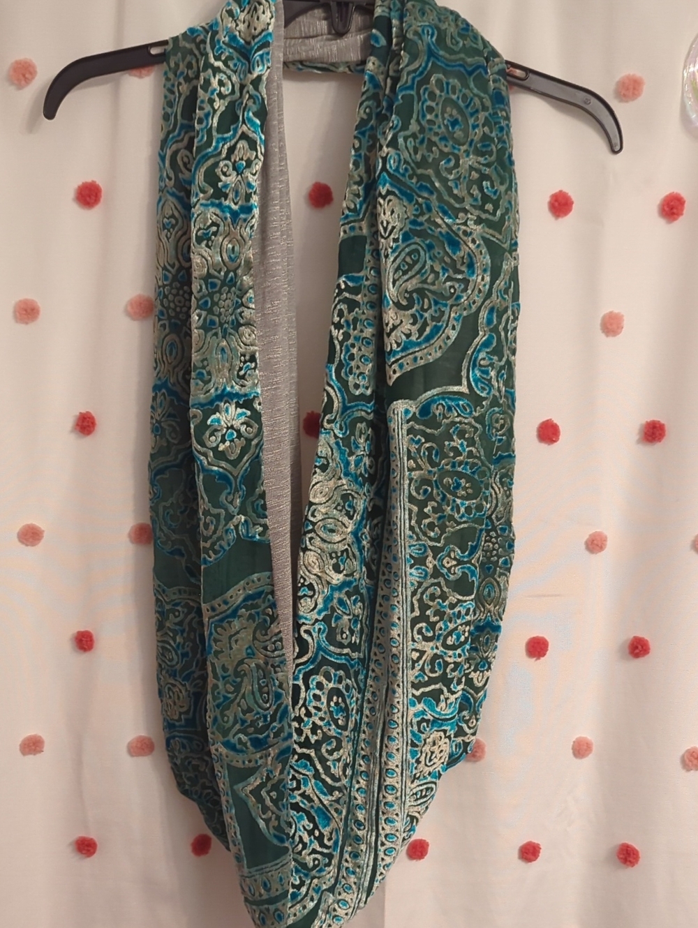 Anthropologie Teal Paisley Velvet-Accent Infinity Scarf